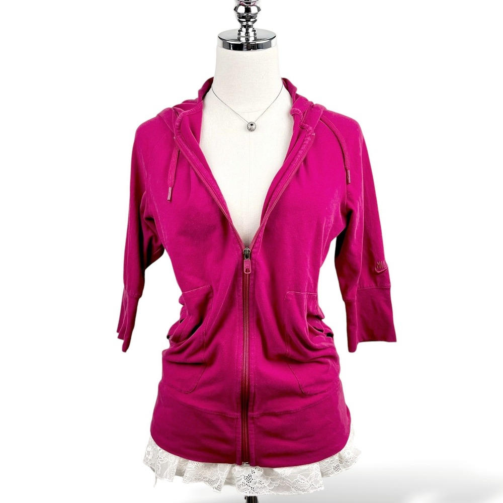 Nike Y2K Womens M 3/4 Sleeve Zip Hoodie Blokette Pink Nike Sportswear Athleisure